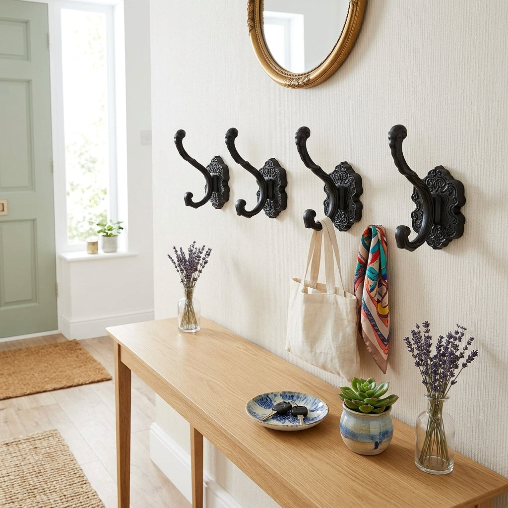 Porte-Manteau Mural Noir Métal Bois, vue 4 sur 4