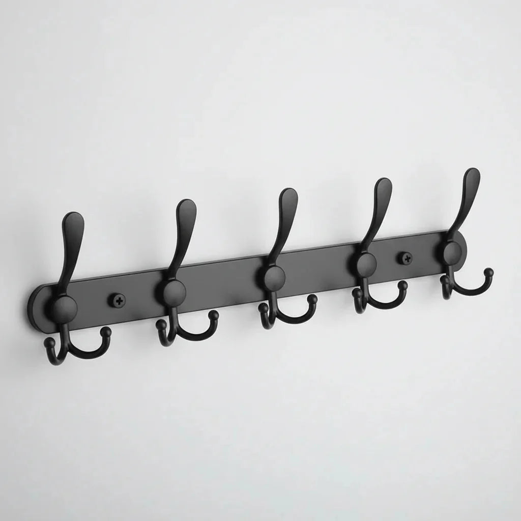 Porte-Manteau Mural Noir Métal Boutons Ronds et Crochets, vue 4 sur 4