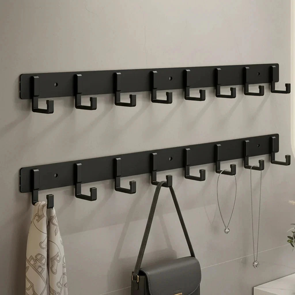 Porte-Manteau Mural Noir Platine Crochets Coudés, vue 3 sur 5