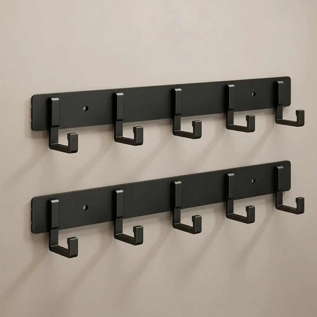 Porte-Manteau Mural Noir Platine Crochets Coudés, vue 4 sur 5