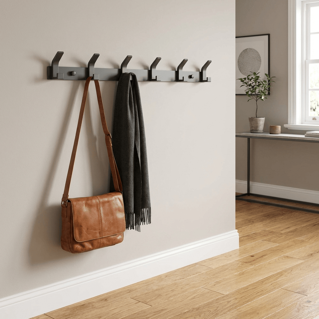 Porte-Manteau Mural Noir Rabattable Salle de Bain, vue 2 sur 4