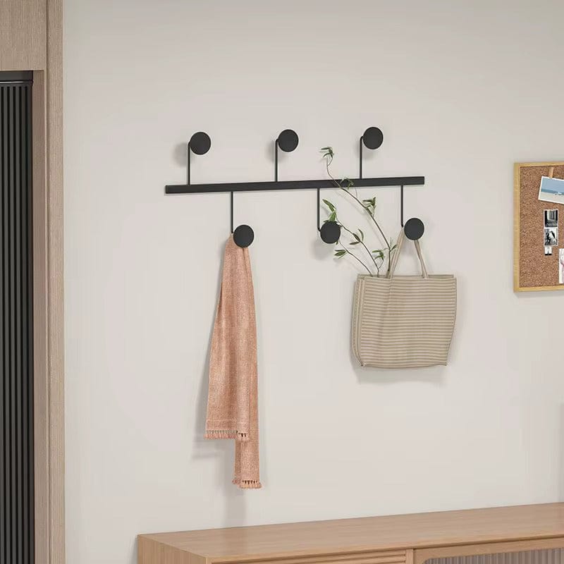 Porte-Manteau Mural Noir Tige Verticale Patères Rondes, vue 3 sur 4