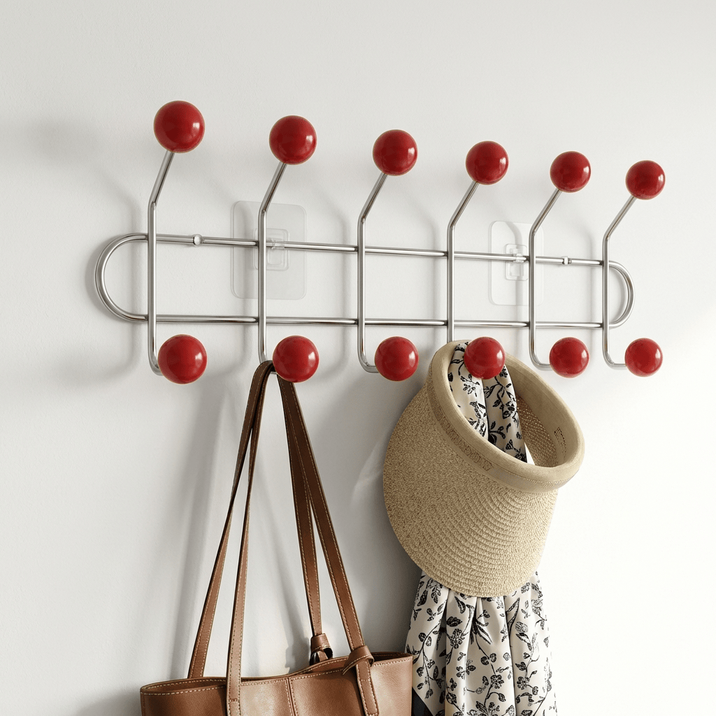Porte-Manteau Mural Rouge Métal Boules, vue 3 sur 4