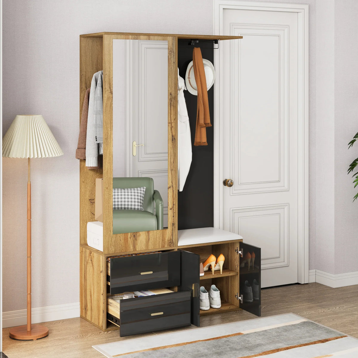Porte-Manteau Noir Miroir Banc, vue 3 sur 7