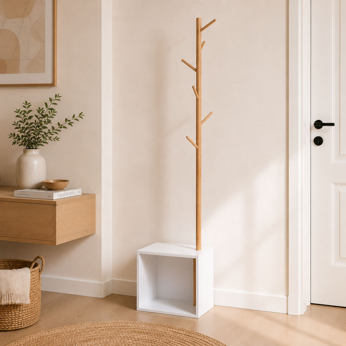 Porte-Manteau sur Pied Bambou Cube, vue 1 sur 4