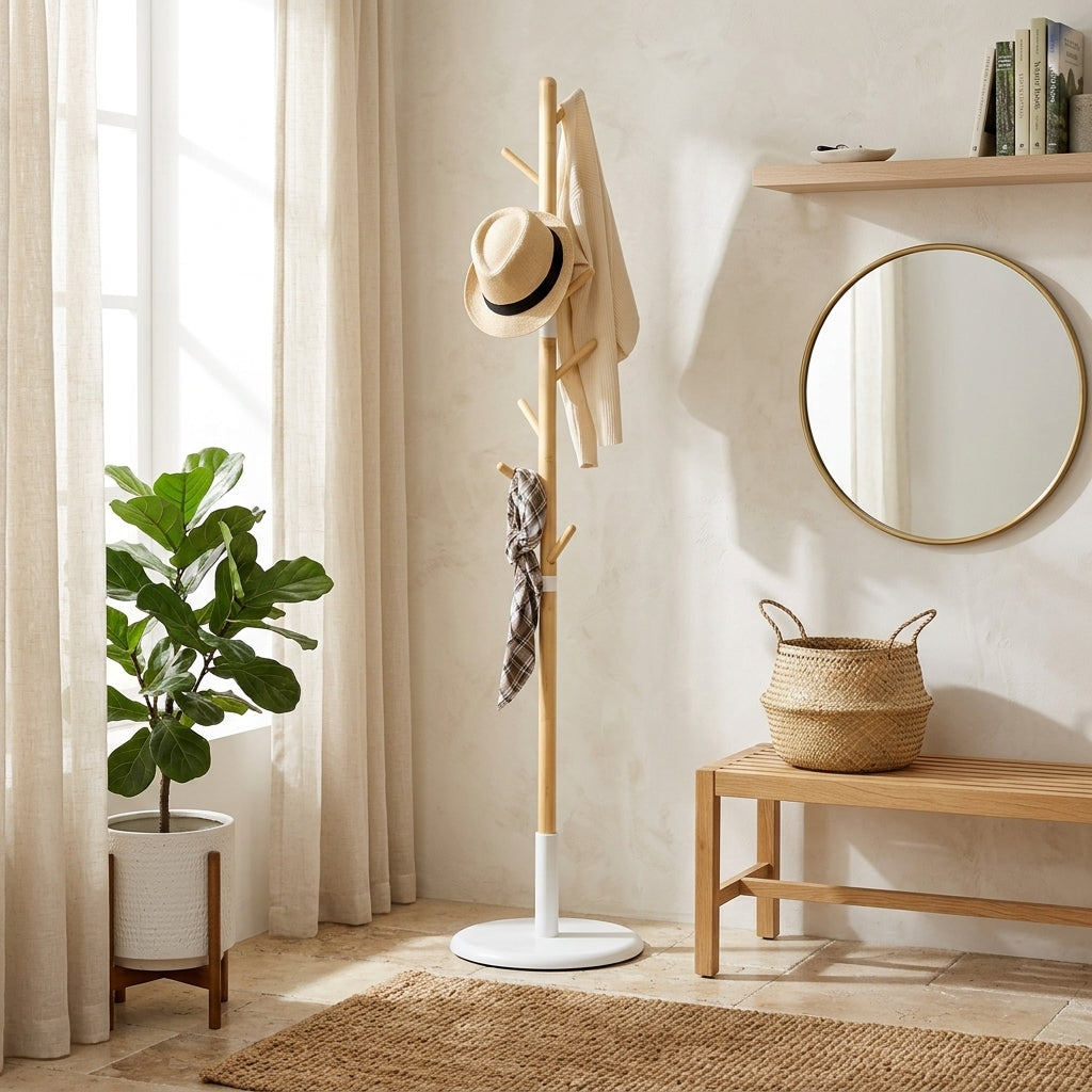 Porte-Manteau sur Pied Bambou Métal, vue 1 sur 4