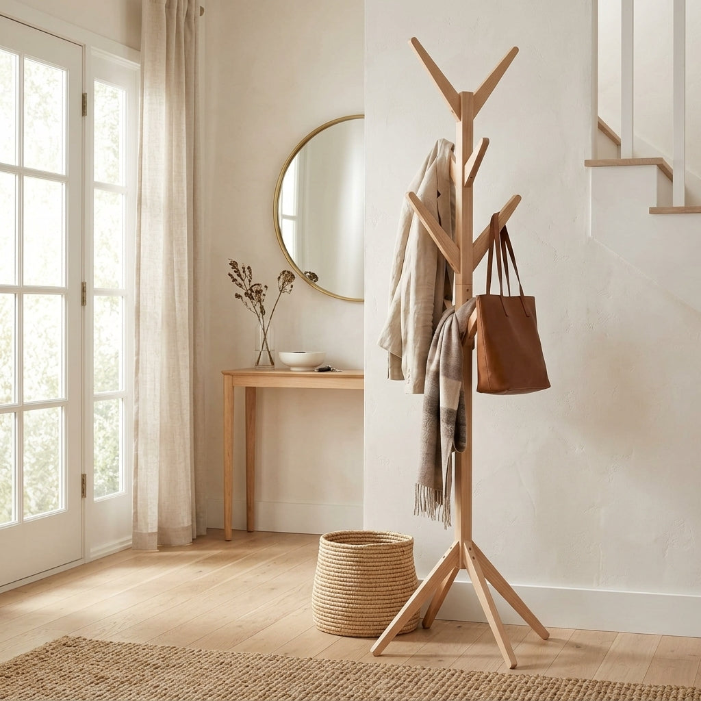 Porte-Manteau sur Pied Beige Bois Arbre Branches Croisées, vue 1 sur 4