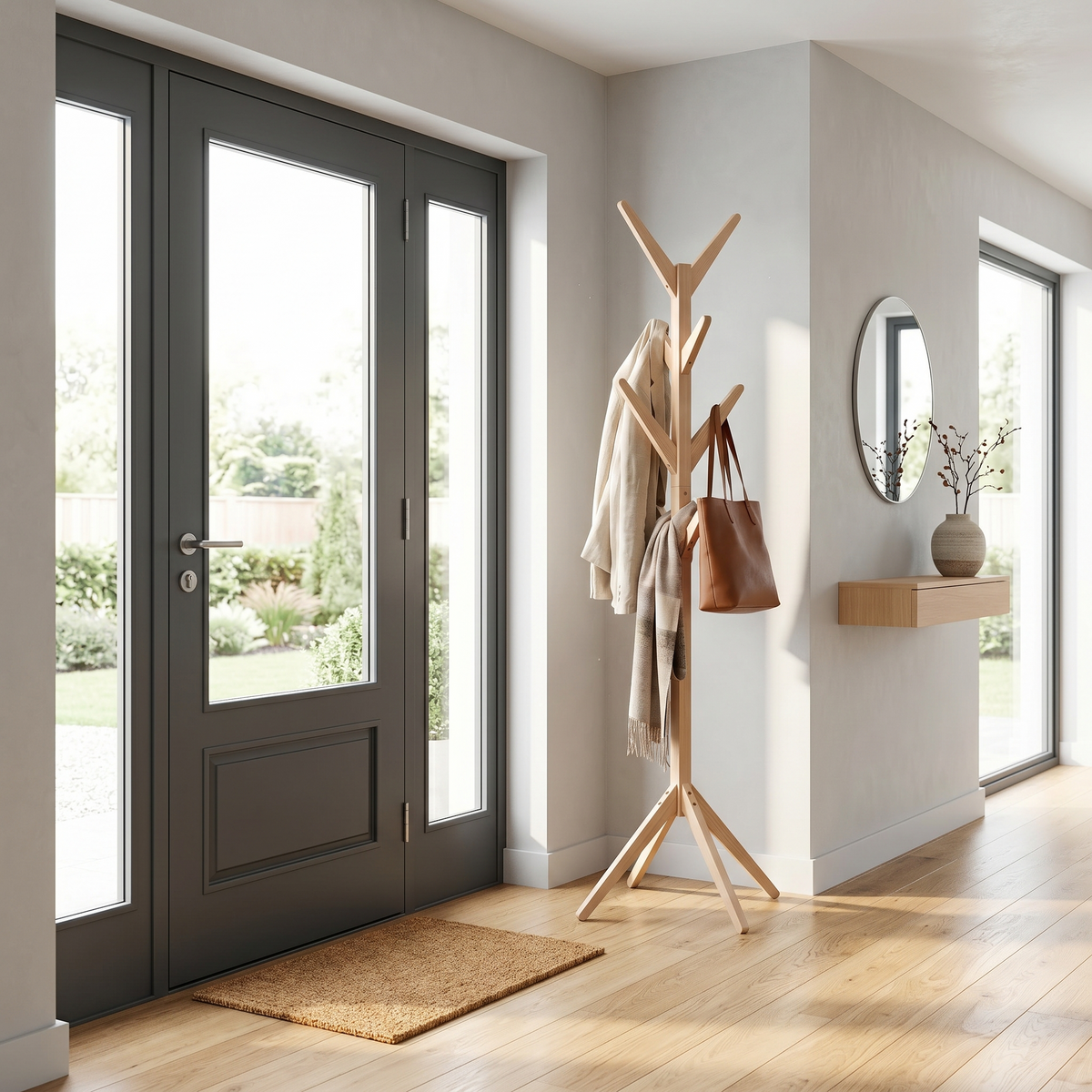 Porte-Manteau sur Pied Beige Bois Arbre Branches Croisées, vue 2 sur 4