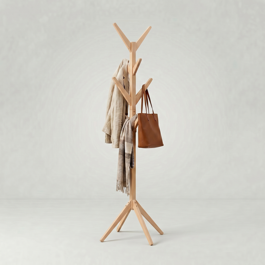Porte-Manteau sur Pied Beige Bois Arbre Branches Croisées, vue 4 sur 4