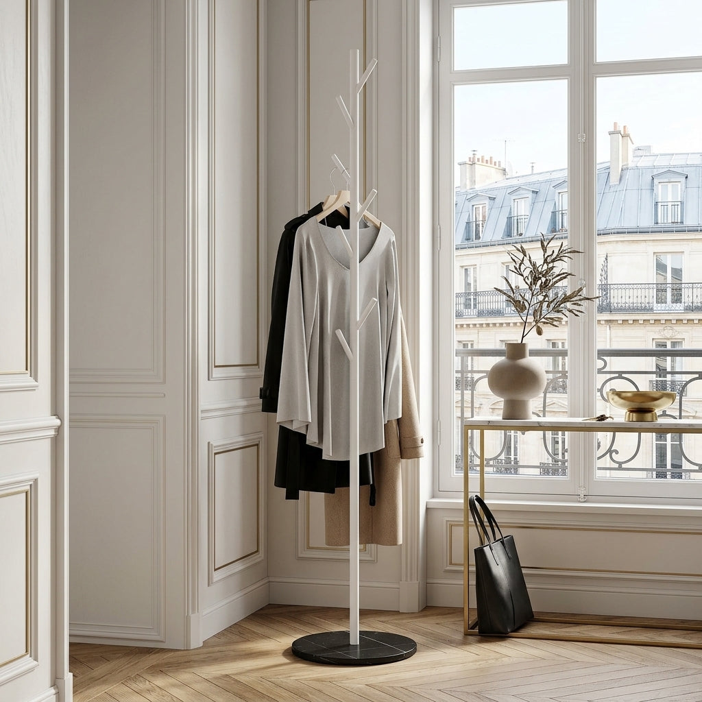 Porte-Manteau sur Pied Blanc Arbre, vue 2 sur 5