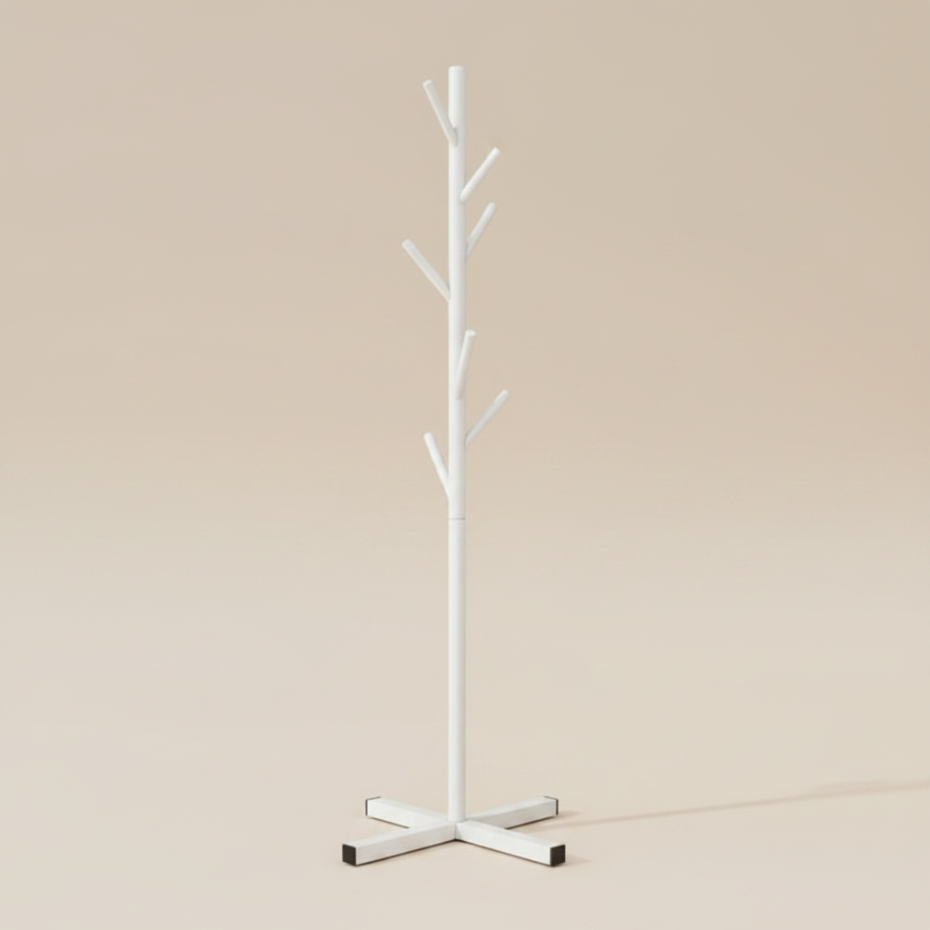 Porte-Manteau sur Pied Blanc Arbre Acier Base Croisée, vue 4 sur 4