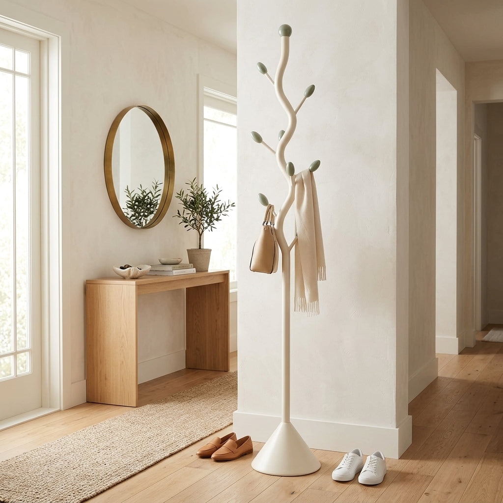 Porte-Manteau sur Pied Blanc Arbre Bourgeons Socle Évasé, vue 1 sur 4