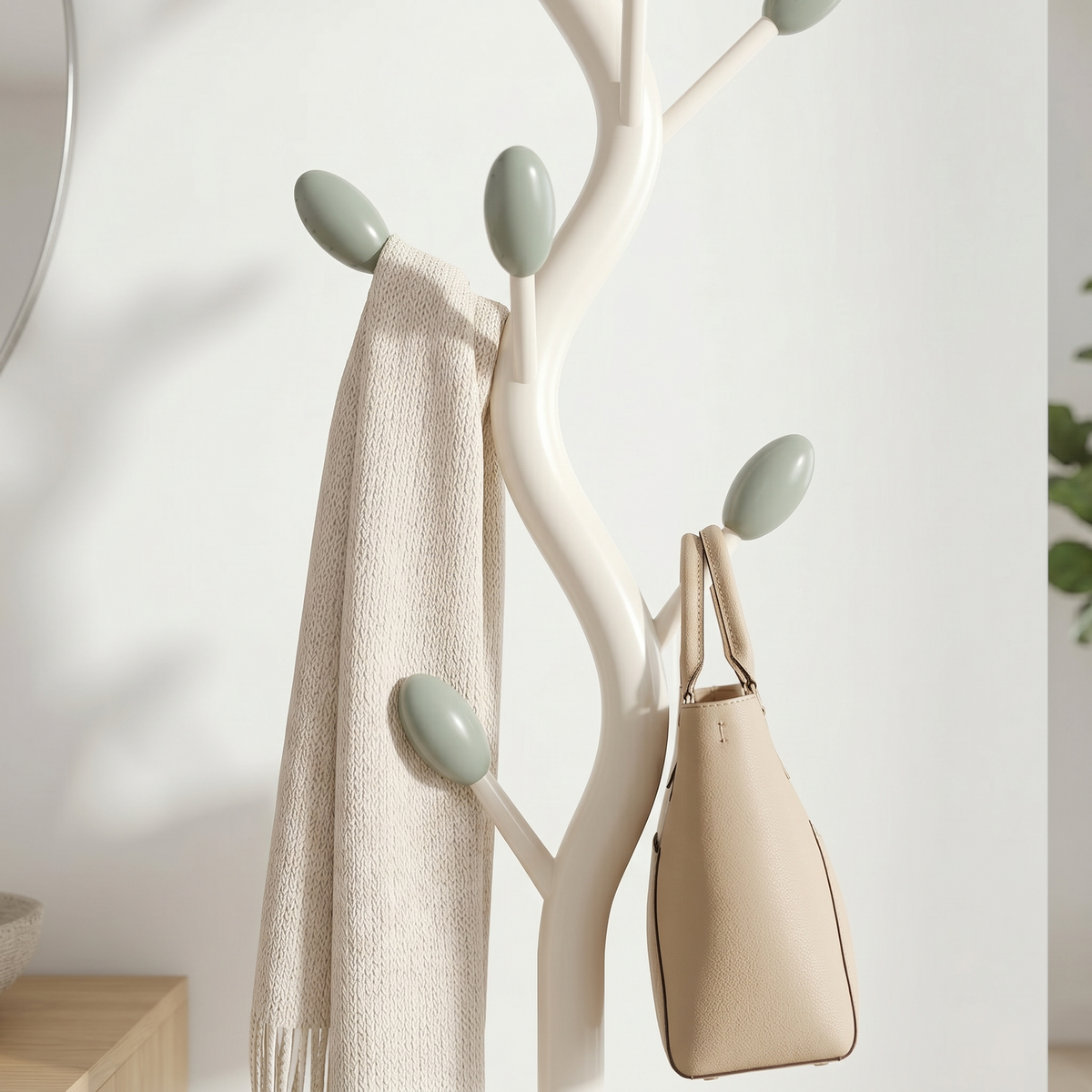 Porte-Manteau sur Pied Blanc Arbre Bourgeons Socle Évasé, vue 3 sur 4