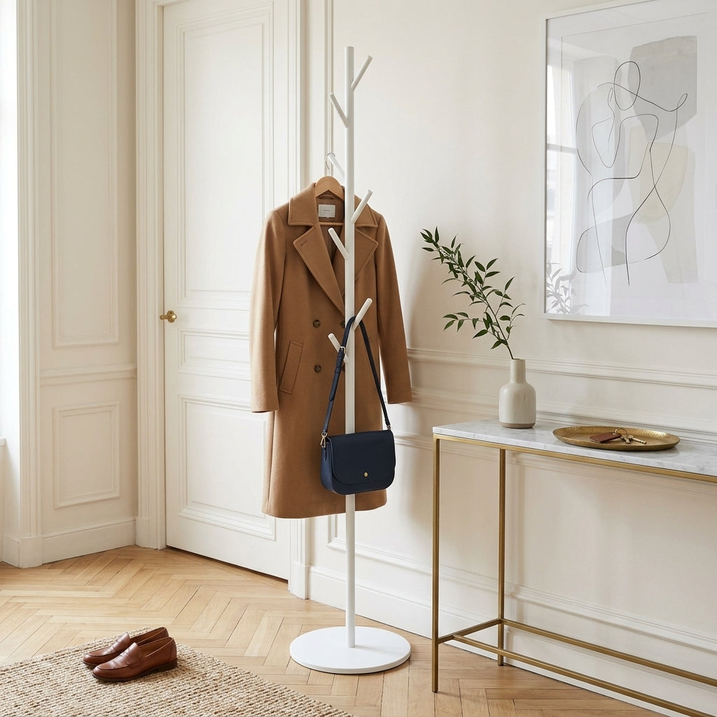 Porte-Manteau sur Pied Blanc Arbre Branches Socle Marbre, vue 2 sur 5