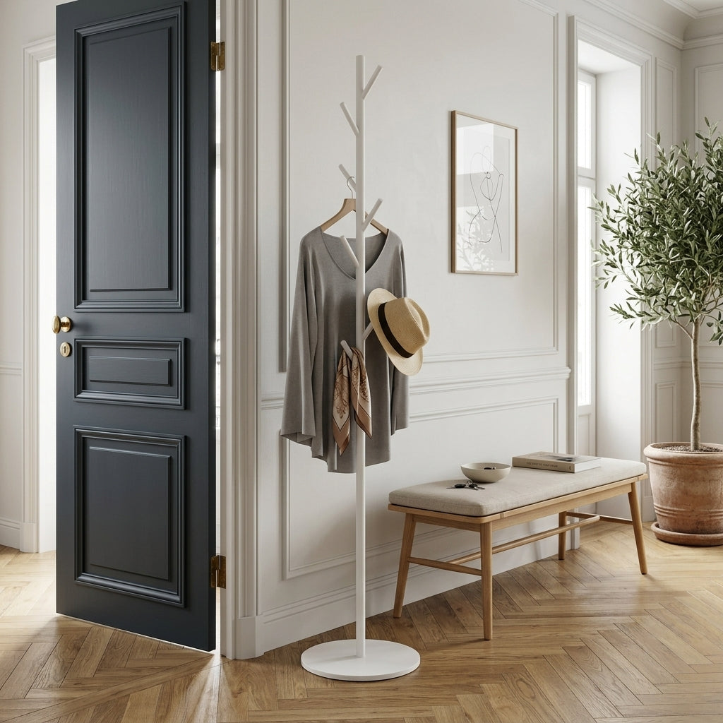 Porte-Manteau sur Pied Blanc Arbre Branches Socle Marbre, vue 3 sur 5