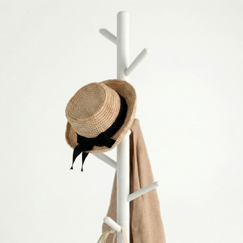 Porte-Manteau sur Pied Blanc Arbre Patères Socle Carré, vue 4 sur 4