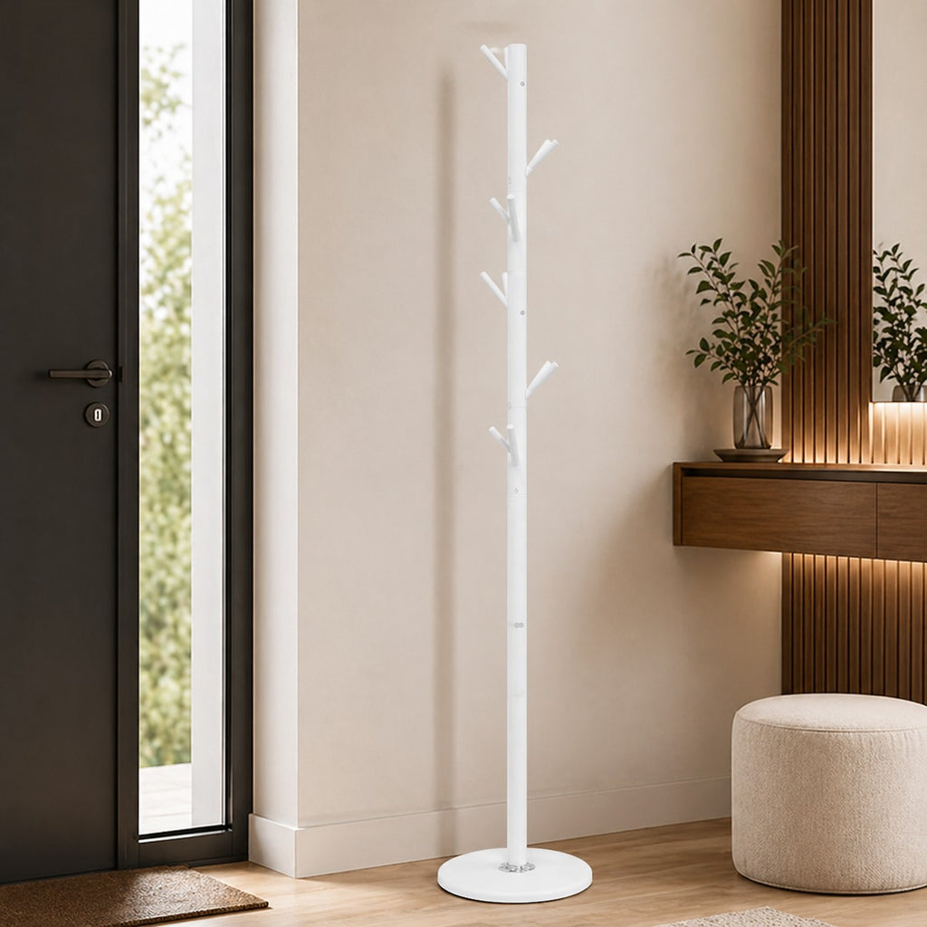 Porte-Manteau sur Pied Blanc Arbre Rameaux Socle Rond, vue 1 sur 4