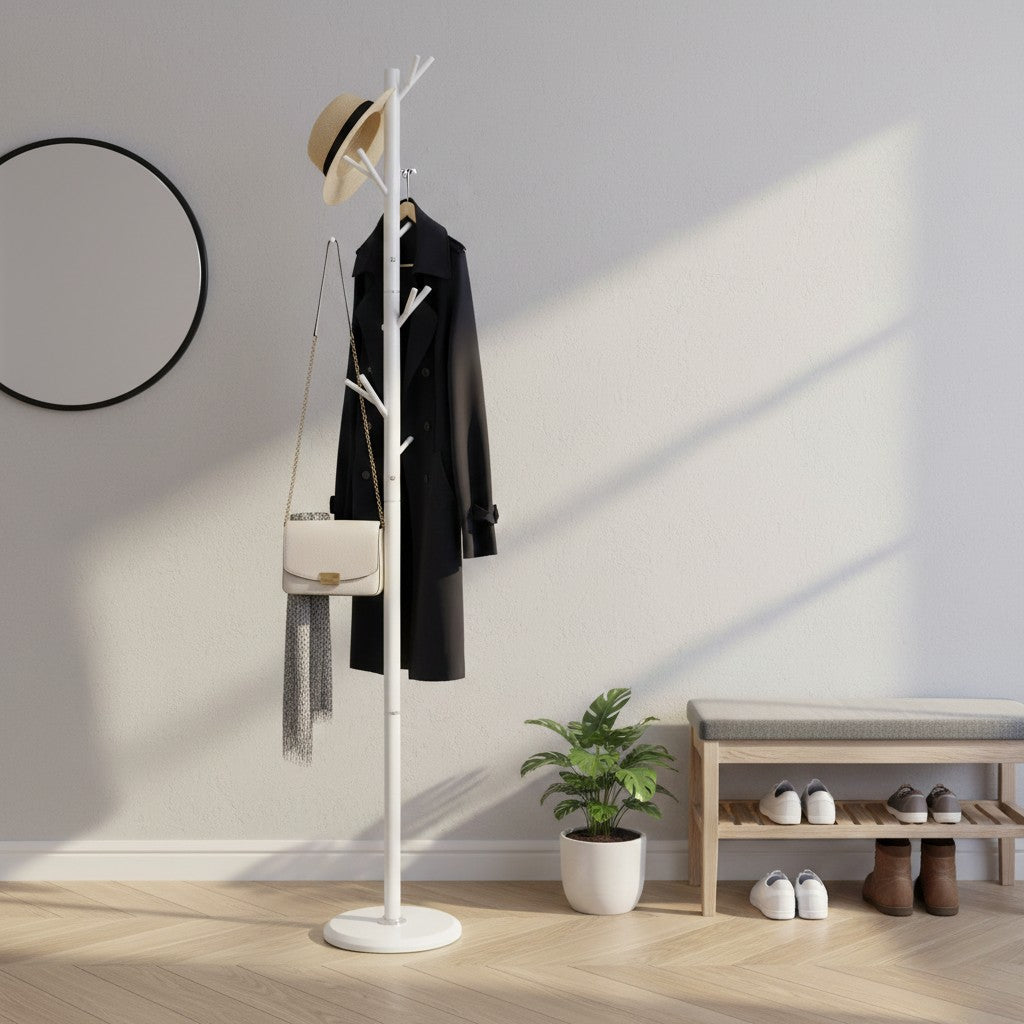 Porte-Manteau sur Pied Blanc Arbre Rameaux Socle Rond, vue 2 sur 4