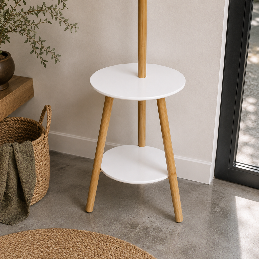 Porte-Manteau sur Pied Blanc Bambou Étagère, vue 4 sur 4