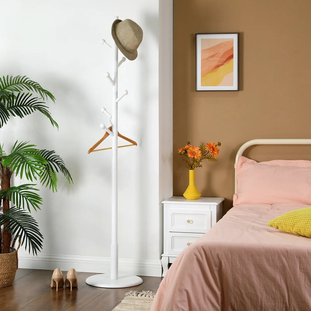 Porte-Manteau sur Pied Blanc Bois Arbre Boules Socle, vue 3 sur 5