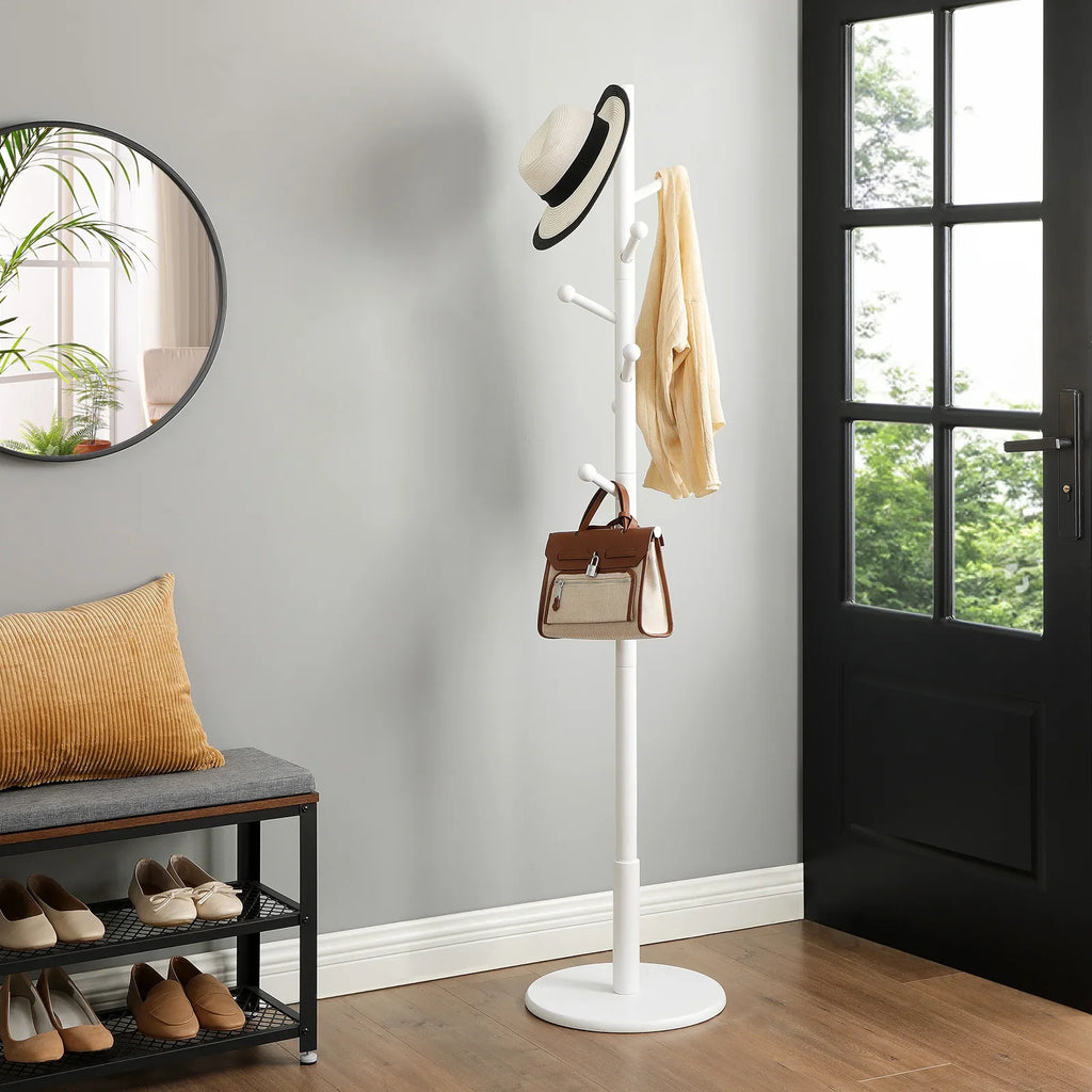 Porte-Manteau sur Pied Blanc Bois Arbre Boules Socle, vue 4 sur 5