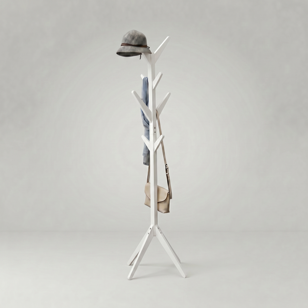 Porte-Manteau sur Pied Blanc Bois Branches Trépied, vue 4 sur 4