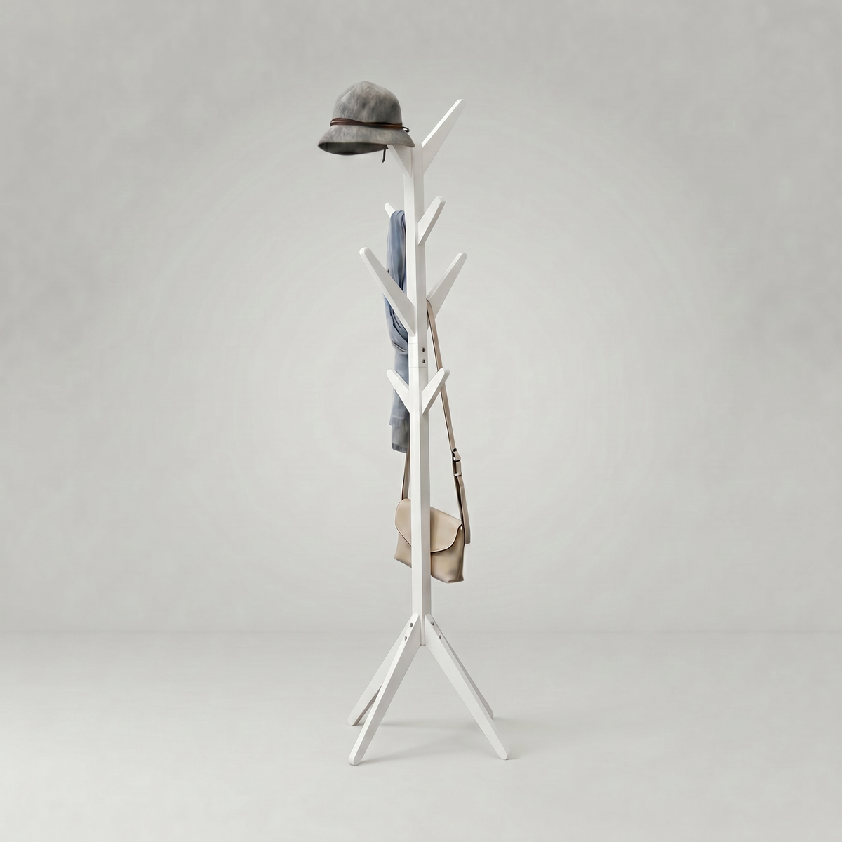 Porte-Manteau sur Pied Blanc Bois Branches Trépied, vue 4 sur 4