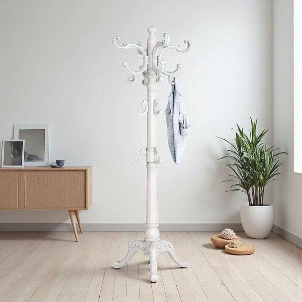 Porte-Manteau sur Pied Blanc Bois Perroquet Tourné Trépied, vue 3 sur 4
