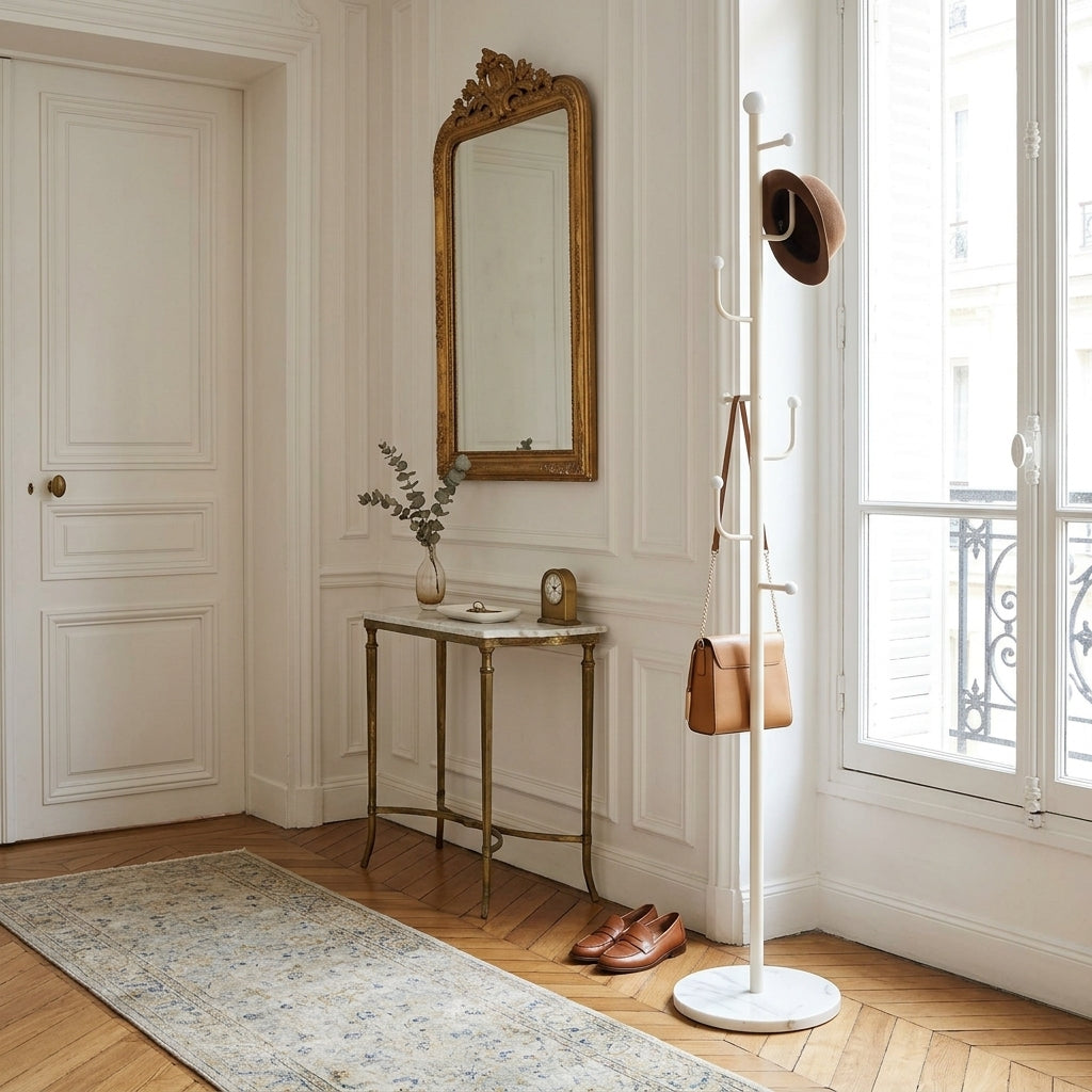 Porte-Manteau sur Pied Blanc Branche Socle Marbre, vue 1 sur 4