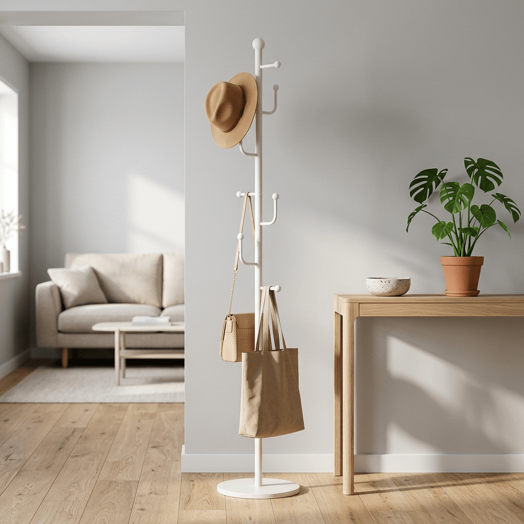 Porte-Manteau sur Pied Blanc Branche Socle Marbre, vue 2 sur 4