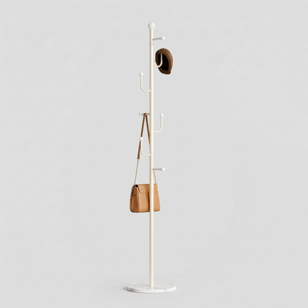 Porte-Manteau sur Pied Blanc Branche Socle Marbre, vue 4 sur 4