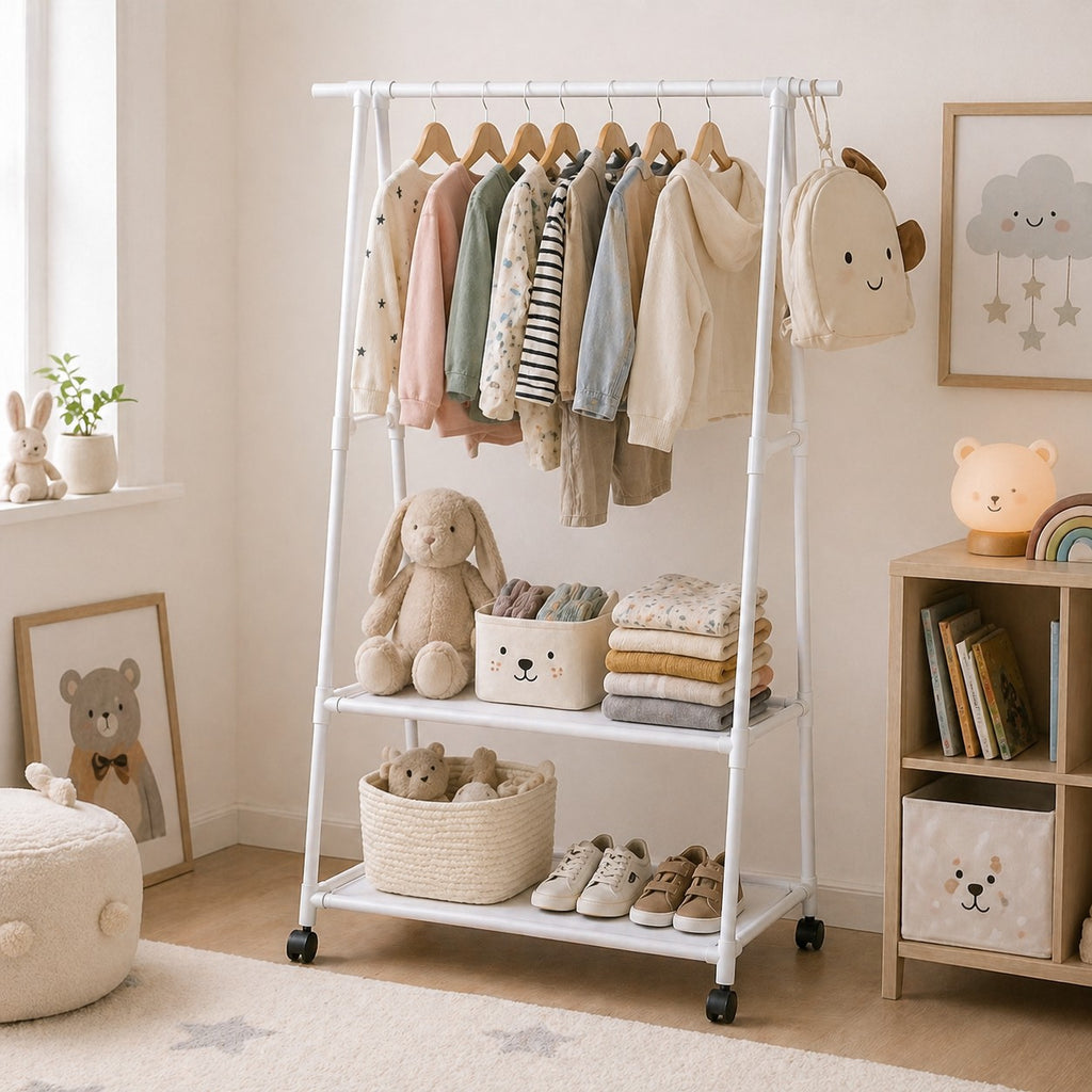 Porte-Manteau sur Pied Blanc Étagères Enfant, vue 1 sur 4