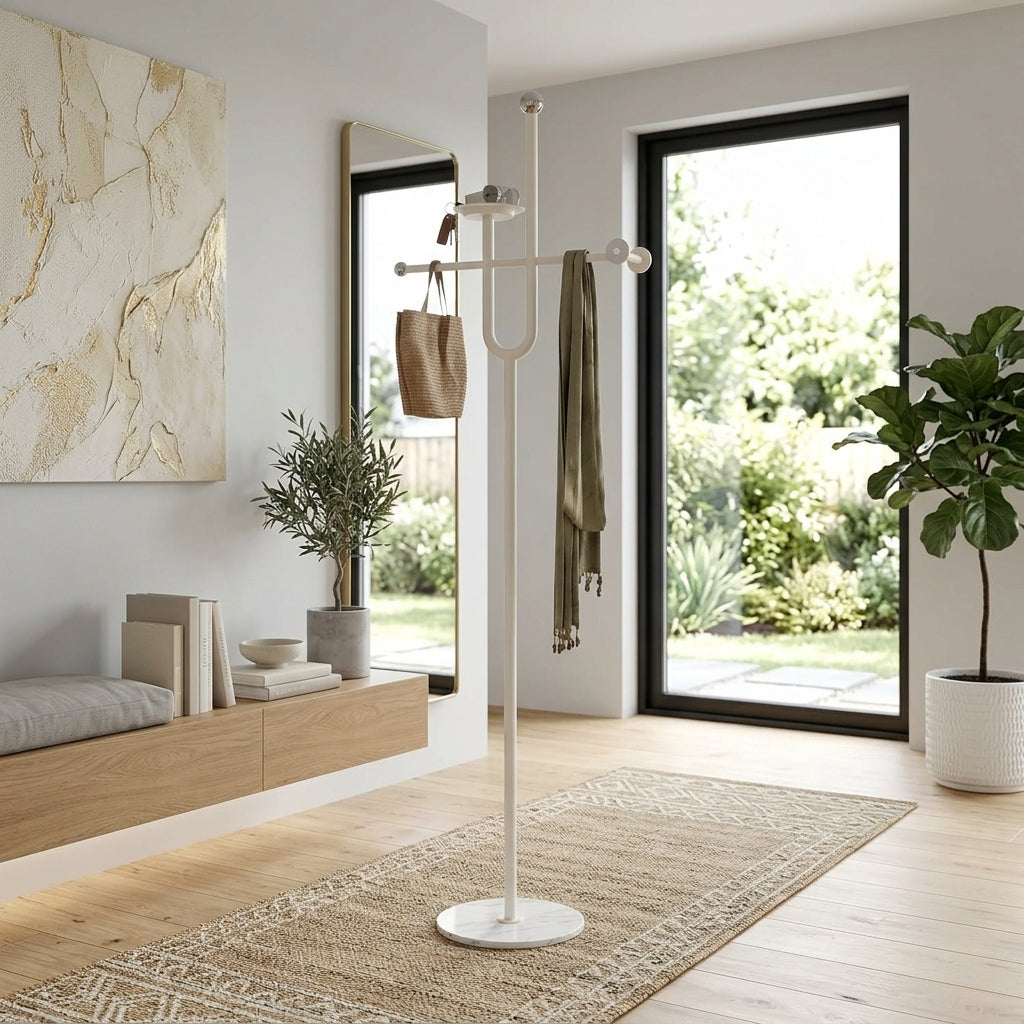 Porte-Manteau sur Pied Blanc Fourche Traverse et Vide-Poche, vue 3 sur 4
