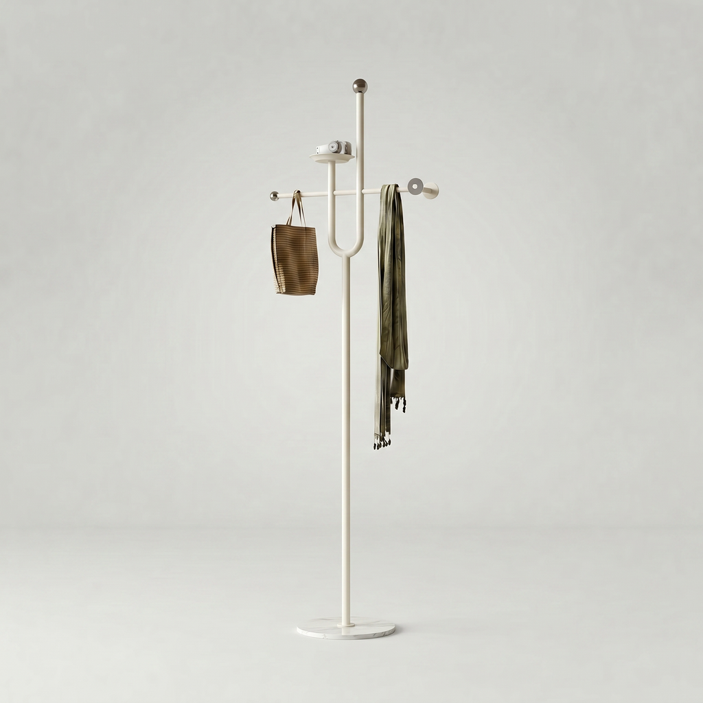 Porte-Manteau sur Pied Blanc Fourche Traverse et Vide-Poche, vue 4 sur 4
