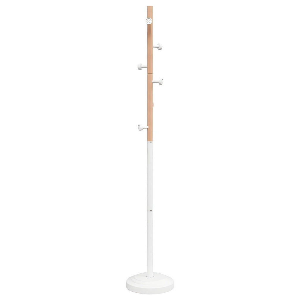 Porte-Manteau sur Pied Blanc Fût Bois Patères Étagées, vue 3 sur 4