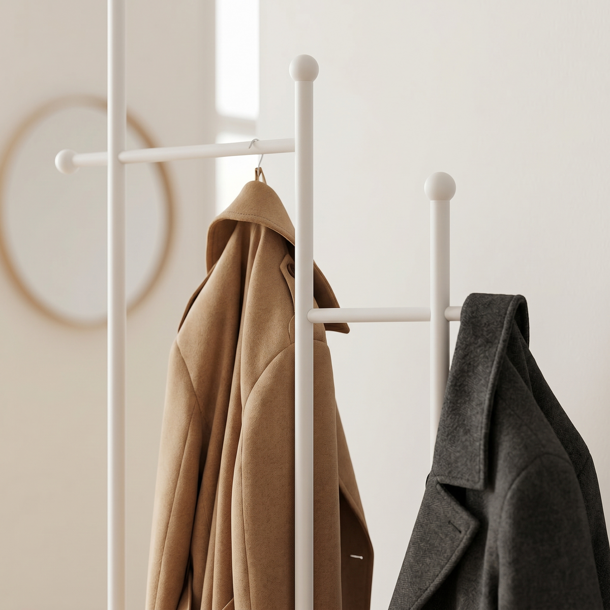 Porte-Manteau sur Pied Blanc Montants Barre Cintres, vue 2 sur 4