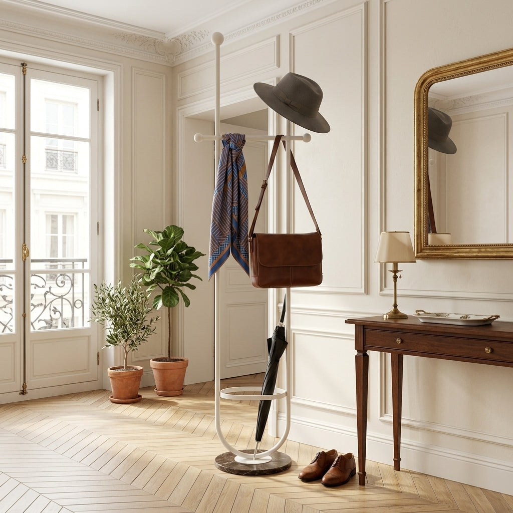 Porte-Manteau sur Pied Blanc Noir Porte-Parapluie, vue 2 sur 4
