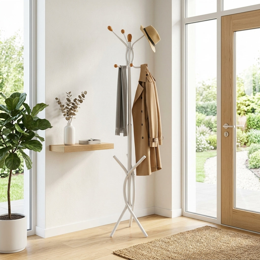 Porte-Manteau sur Pied Blanc Vintage, vue 3 sur 5