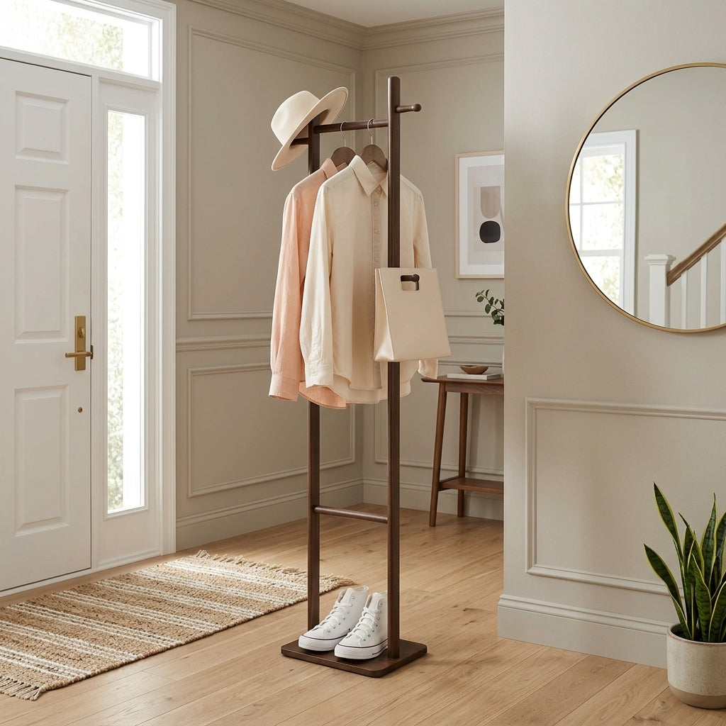 Porte-Manteau sur Pied Bois Foncé, vue 1 sur 4