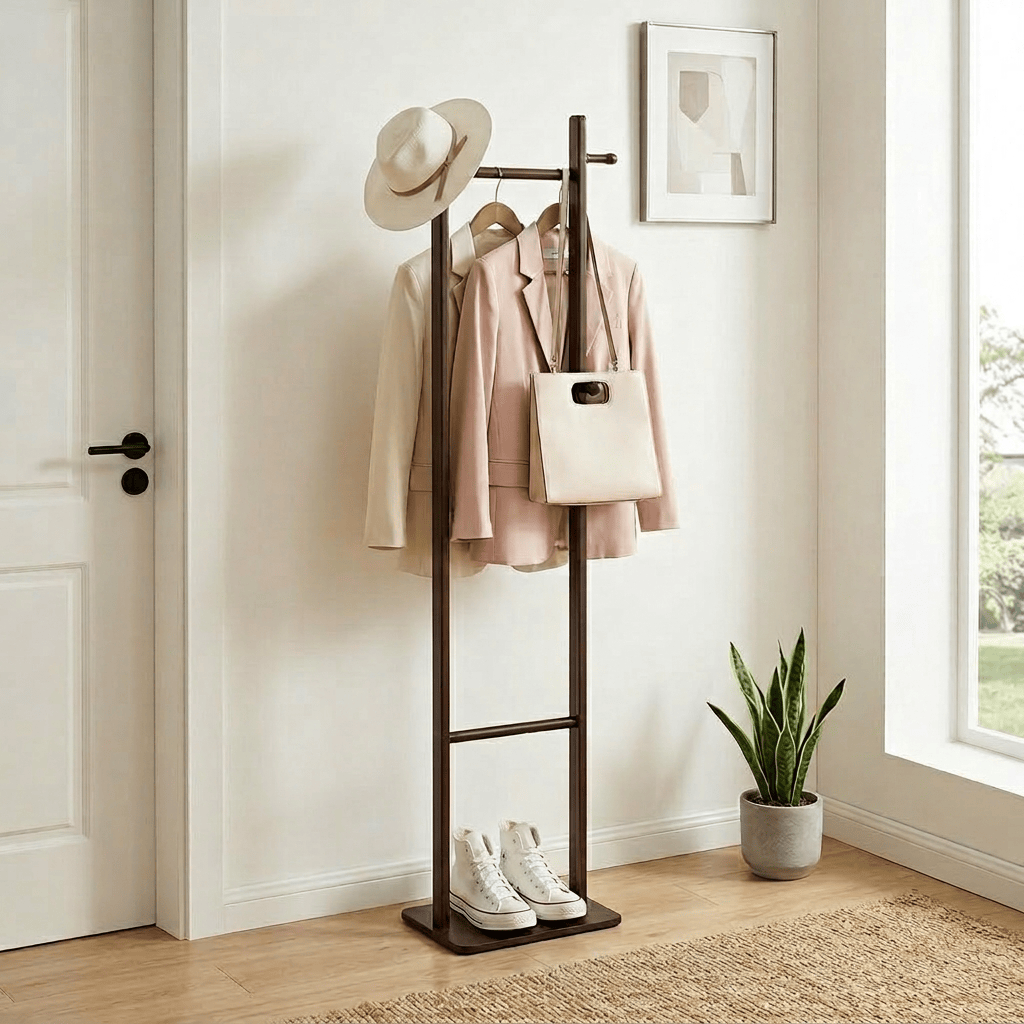 Porte-Manteau sur Pied Bois Foncé, vue 2 sur 4