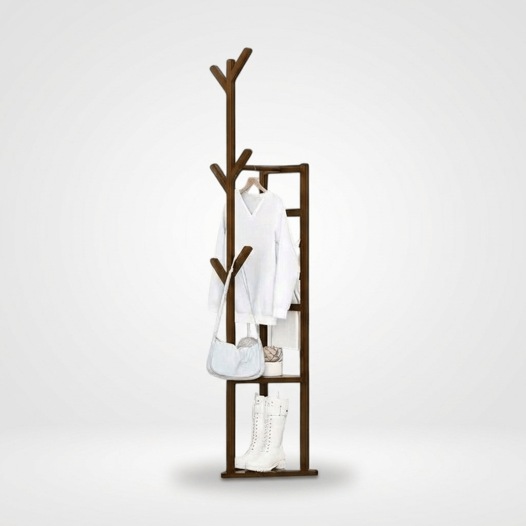 Porte-Manteau sur Pied Bois Foncé Arbre Barre Cintres, vue 4 sur 4