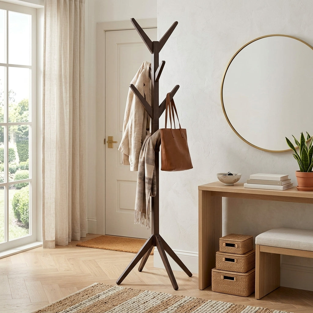 Porte-Manteau sur Pied Bois Foncé Arbre Branches Croisées, vue 1 sur 4