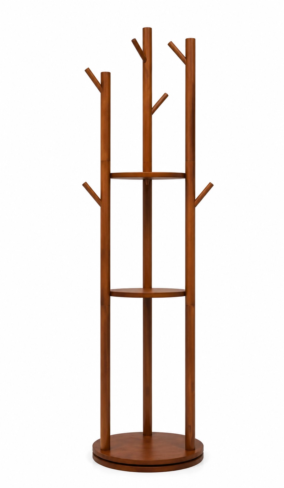 Porte-Manteau sur Pied Bois Montants Tablettes Rondes, vue 4 sur 4