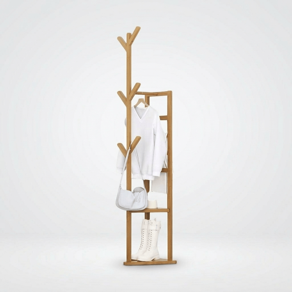 Porte-Manteau sur Pied Clair Bois Arbre Barre Cintres, vue 4 sur 4