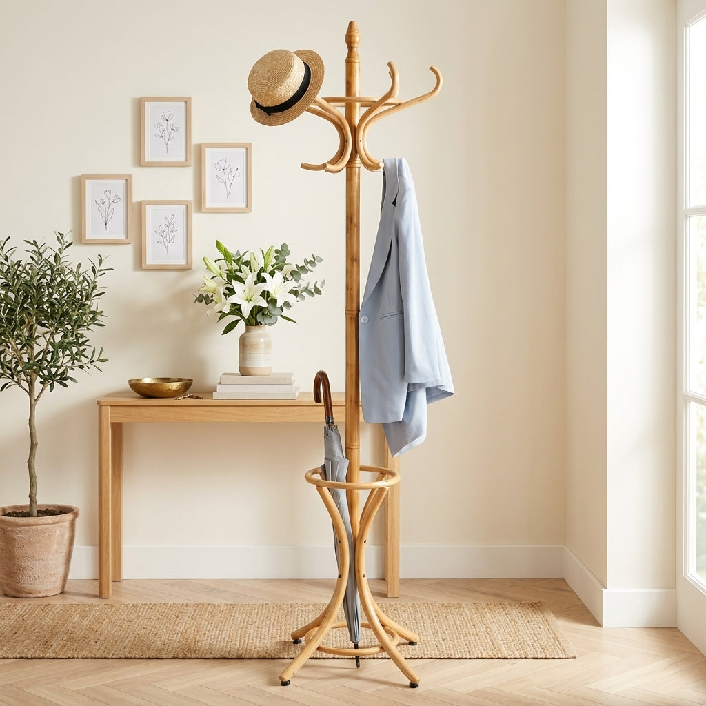 Porte-Manteau sur Pied Clair Bois Perroquet, vue 1 sur 4
