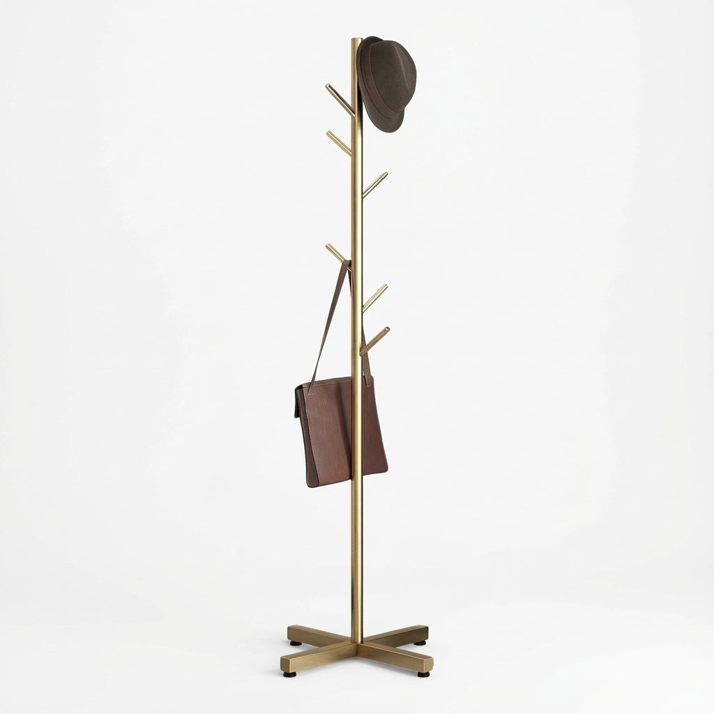 Porte-Manteau sur Pied Doré Arbre Base Croisée, vue 4 sur 4