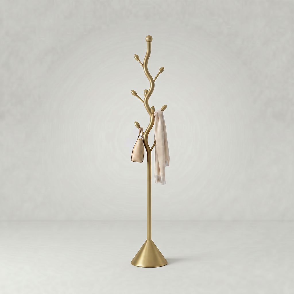 Porte-Manteau sur Pied Doré Arbre Bourgeons Socle Évasé, vue 4 sur 4