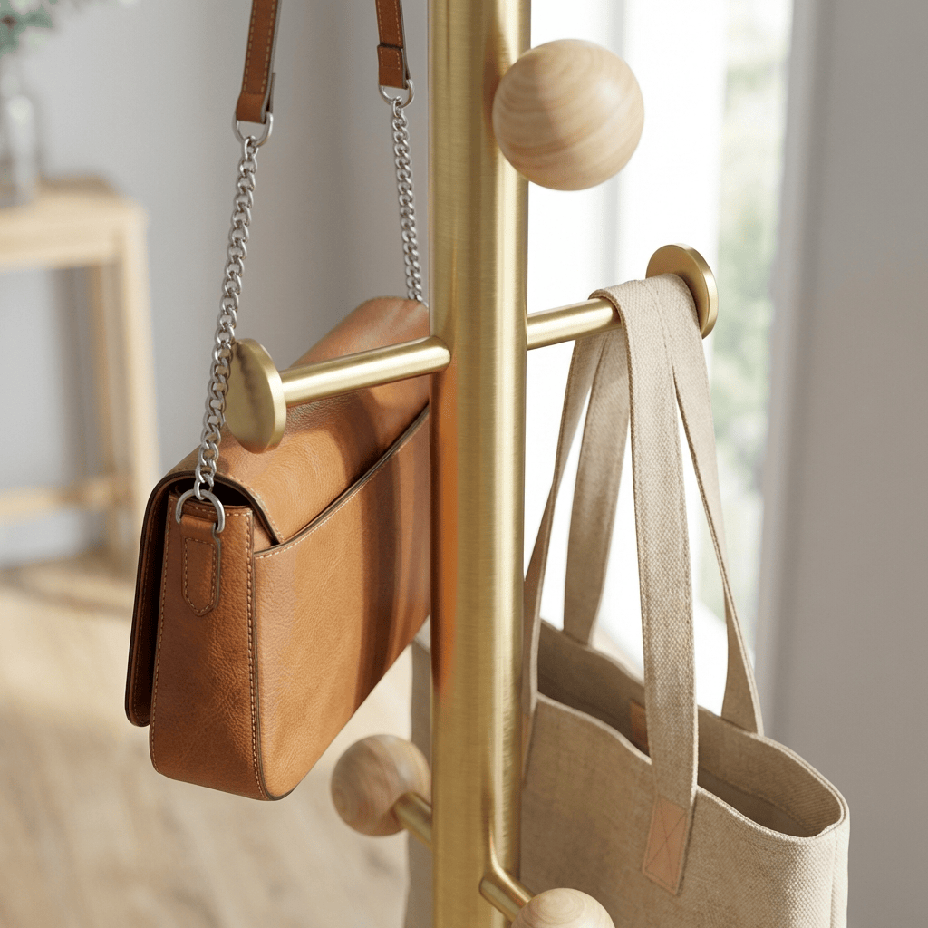 Porte-Manteau sur Pied Doré Boule Base Croisée, vue 4 sur 5