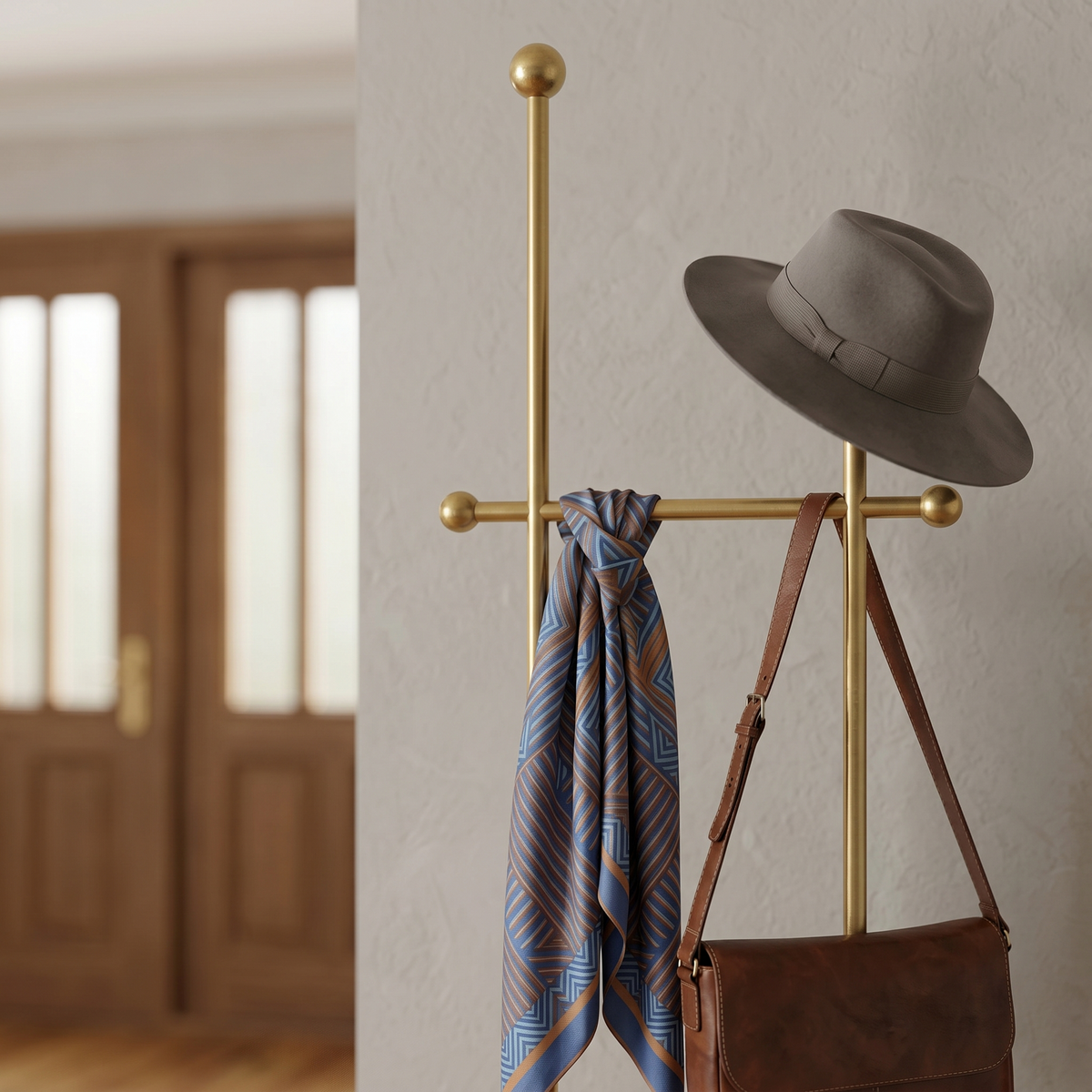 Porte-Manteau sur Pied Doré Noir Porte-Parapluie, vue 3 sur 4