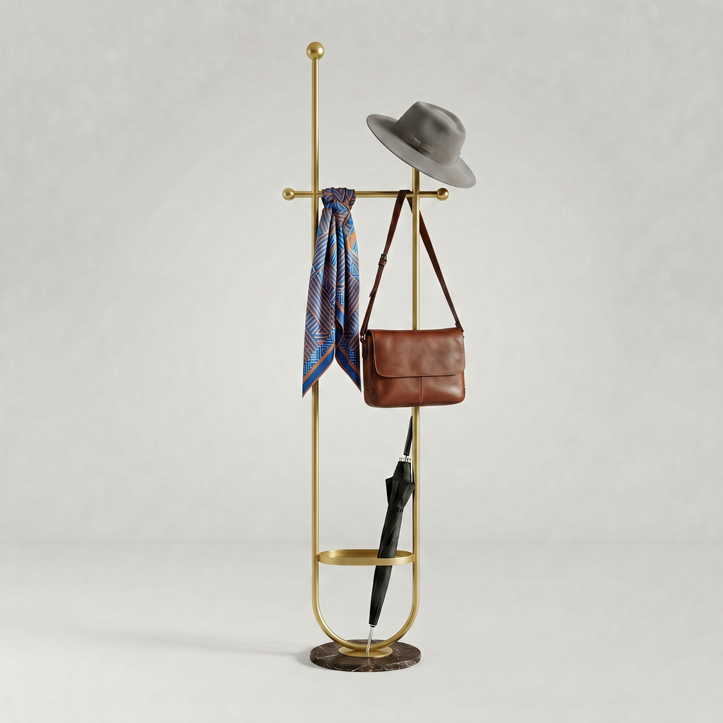 Porte-Manteau sur Pied Doré Noir Porte-Parapluie, vue 4 sur 4